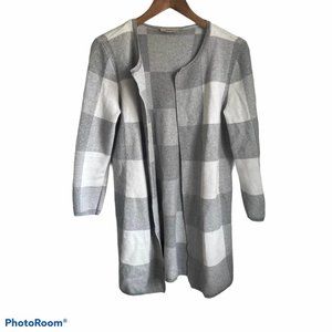 Loft Gray Slouchy Fit Cardigan Sweater checkerboard picnic color block w